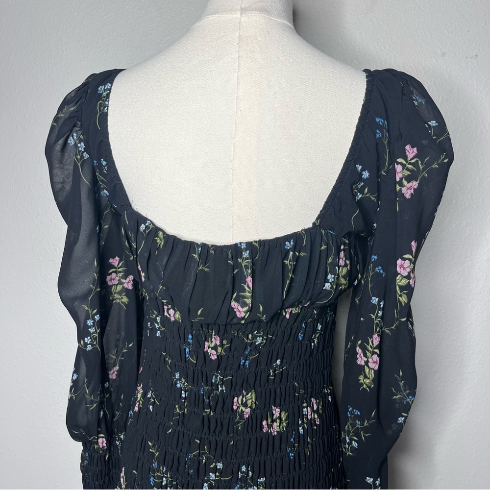 For Love & Lemons Black Floral Long Sleeve Smocked Dixon Mini Skirt - Picture 5 of 10